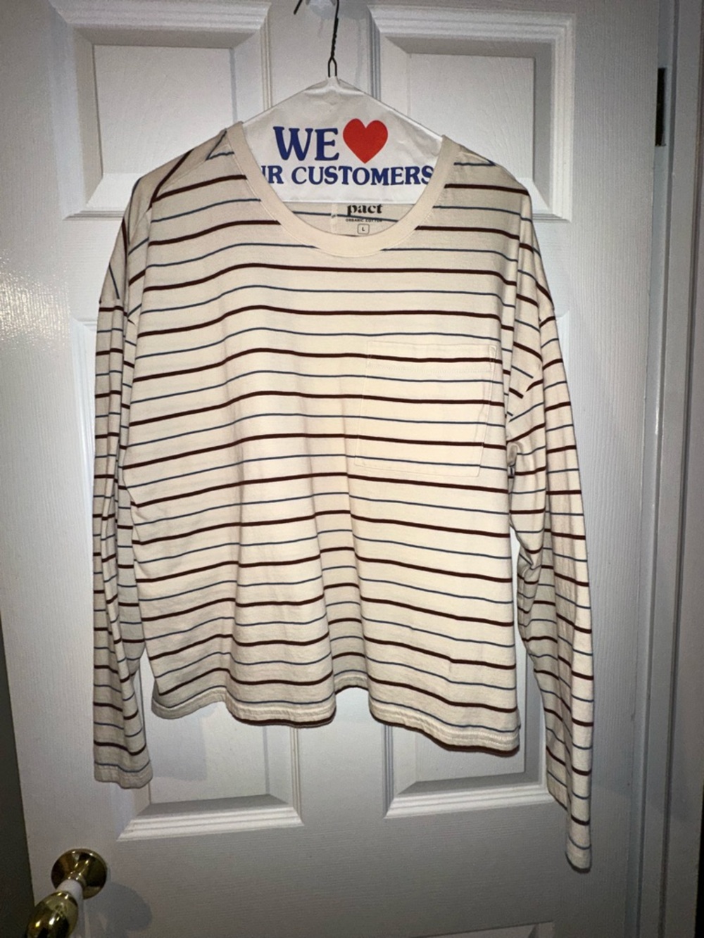 Pact: Sandshell Retro Stripe Softspun Long Sleeve Pocket Tee